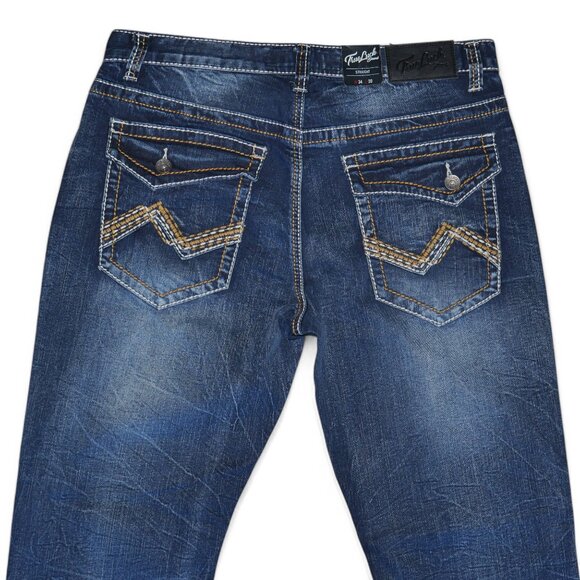 True Luck Straight Leg Jeans Dark Wash Denim Men's Size 34x30 Thick Stitch BKE - Picture 5 of 8